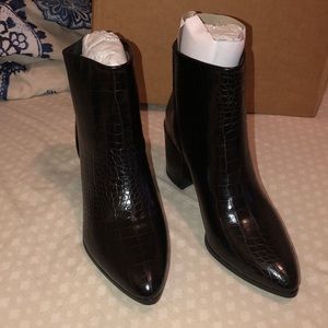 Miss Lola black croc skin (faux) leather booties.